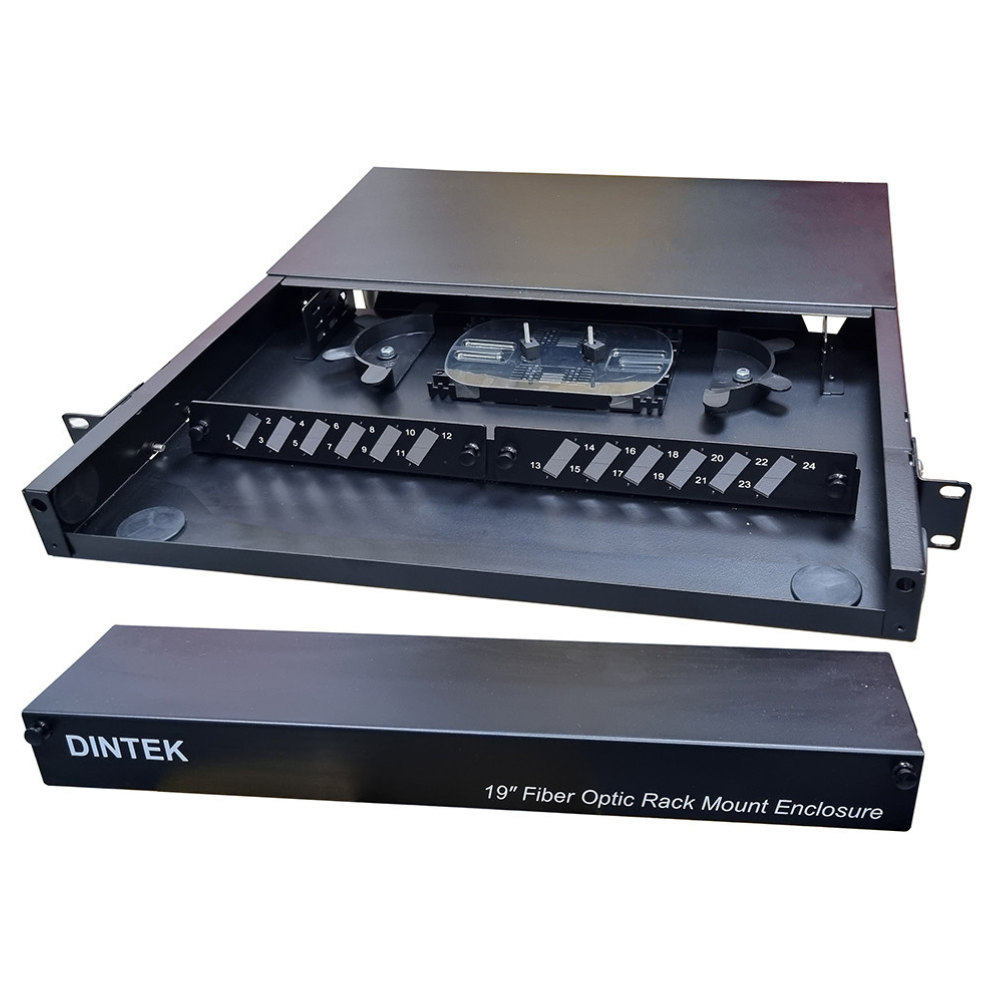 Dintek 19' 1U Fiber Optic Rackmount Patch Panel SC 12 Duplex Port With Splice Cassette Without Adapters price in srilanka