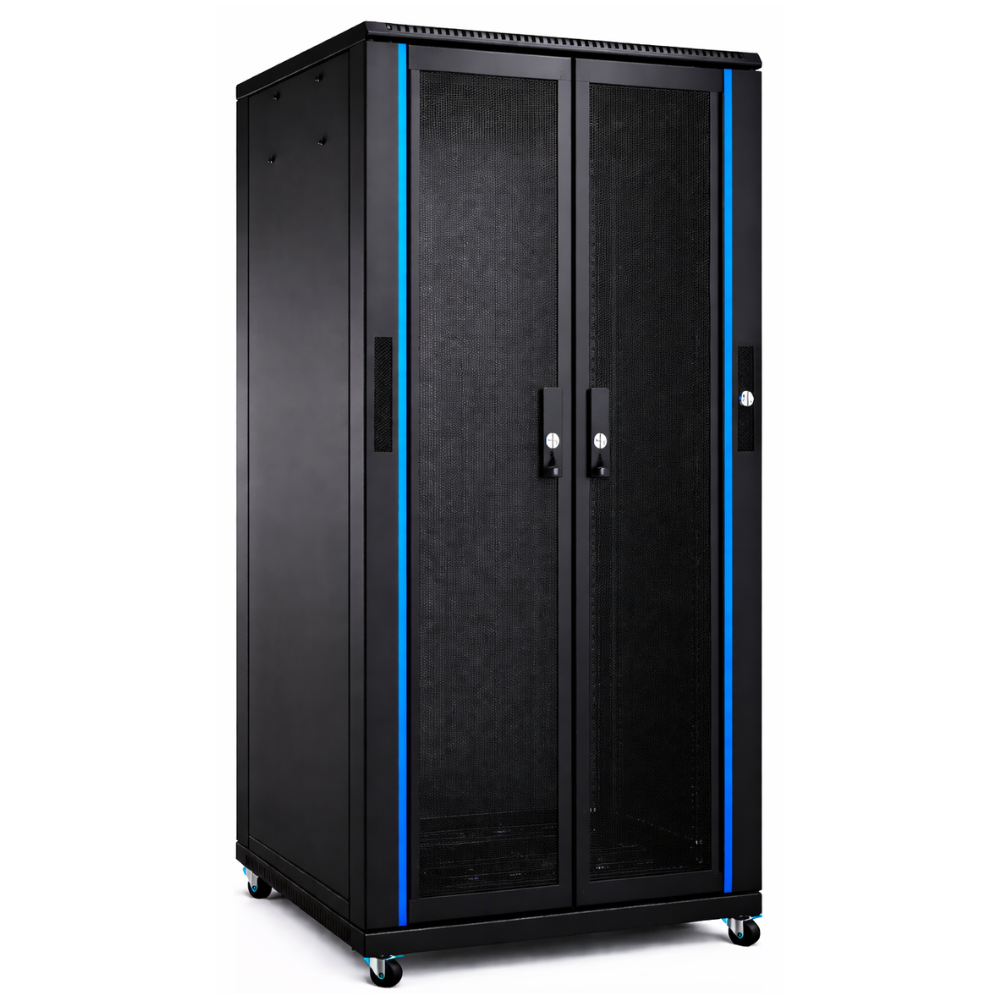 Tall server rack cabinet with a mesh front door