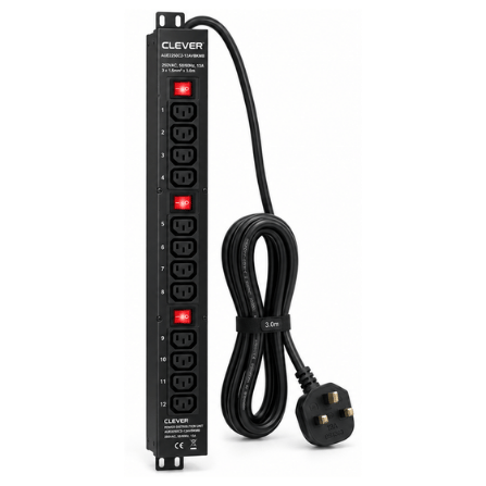 Clever (China) Vertical 12-Way IEC C13 PDU with Three 16A Lighted Switches - AUE2250C2-12AVBKMB price in srilanka