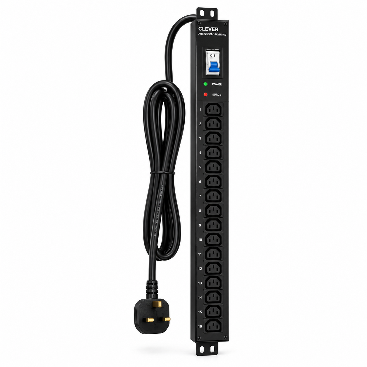 Clever (China) Vertical 16-Way IEC C13 PDU with 16A MCB and Surge Protector - AUE2250C2-16AVBGHB price in srilanka