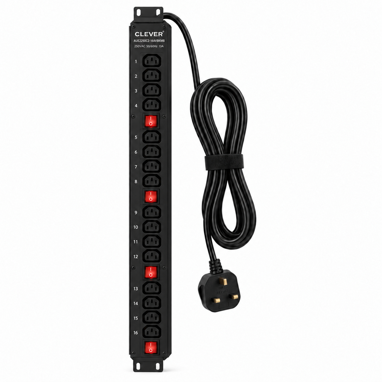 Clever (China) Vertical 16-Way IEC C13 PDU with Four 16A Lighted Switches - AUE2250C2-16AVBKMB price in srilanka