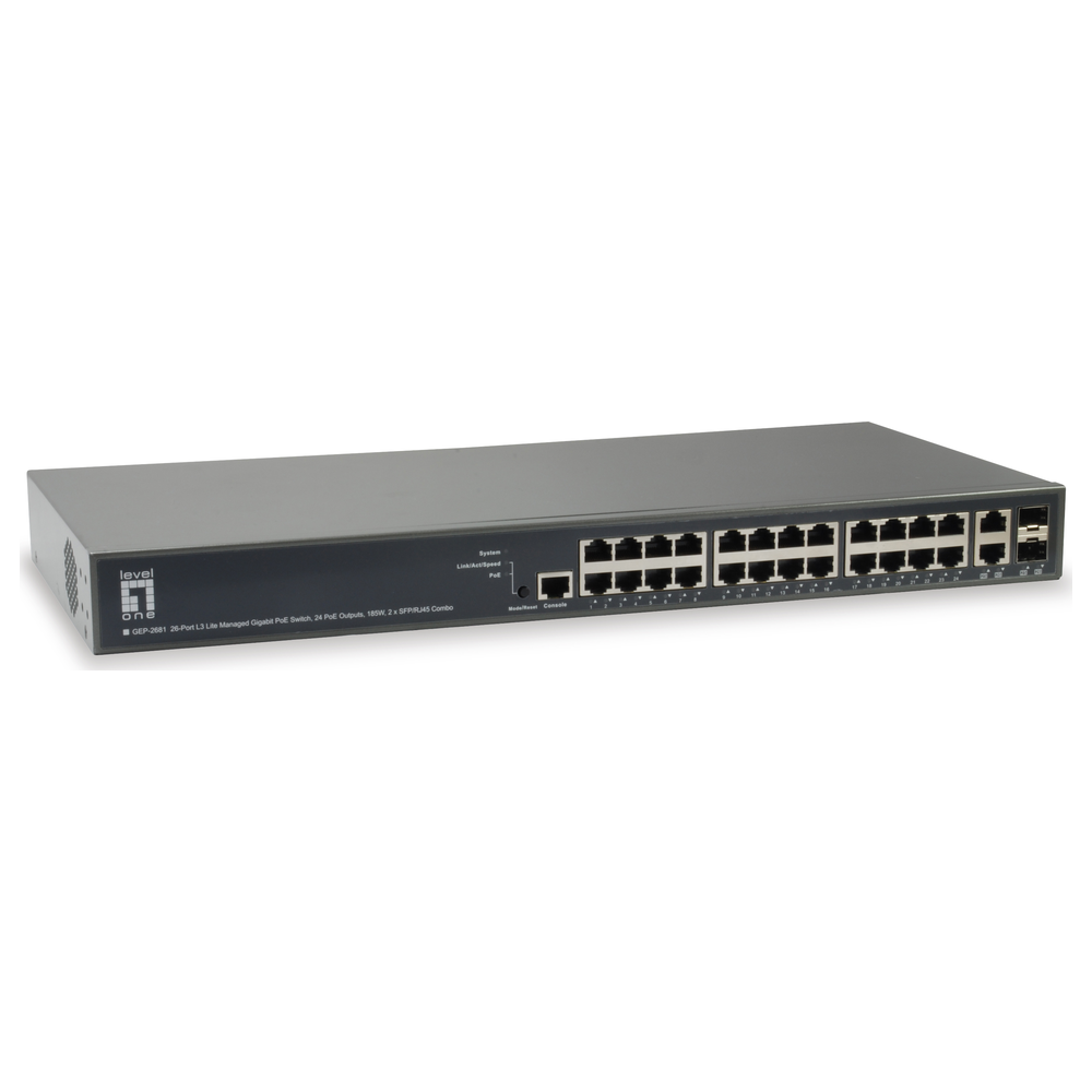 Level One (Germany) Turing 26-Port Gigabit PoE L3 Lite Managed Switch with 2 SFP/RJ45 Combo Ports - GEP-2681 price in srilanka
