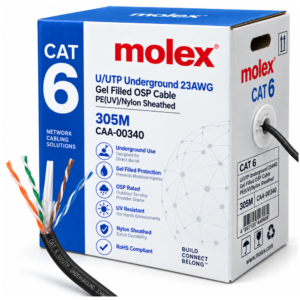 Molex (USA) Cat 6 4 Pair U/UTP Underground Gel Filled OSP Cable 23AWG PE(UV)/Nylon Sheathed 305m Reel-CAA-00340 price in srilanka