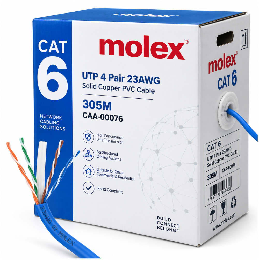 Molex (USA) PowerCat 6 UTP 4 Pair 23AWG Solid Copper PVC Cable 305M – CAA-00076 price in srilanka