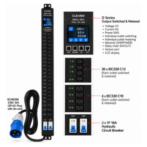 Clever (China) MPDU Pro D Series 0U 24-Way IEC C13/C19 Outlet Metered and Switched PDU - PZID-130-2004 price in srilanka
