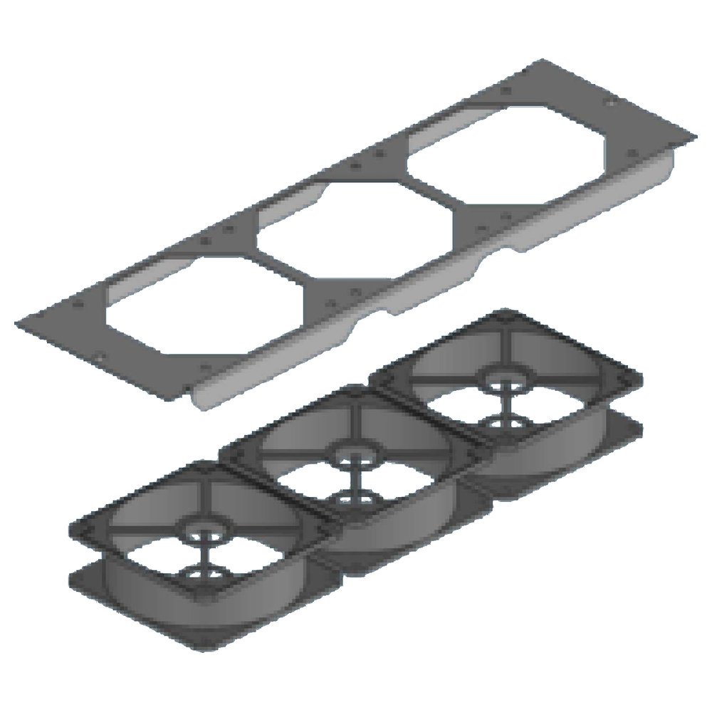 Server rack cooling and ventilation fan plate with three 230V AC fans